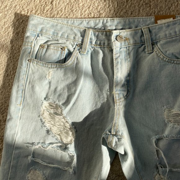 Light Blue Straight Leg Distressed Jeans - Picture 3 of 15